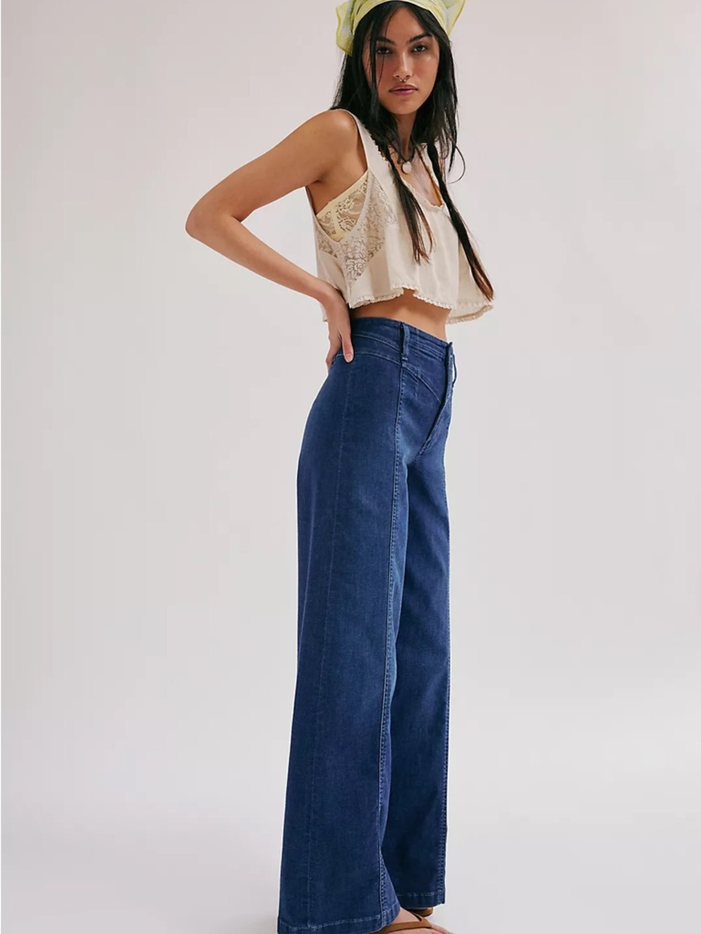 Free People Wide-Leg High-Rise Jeans - Dark Blue